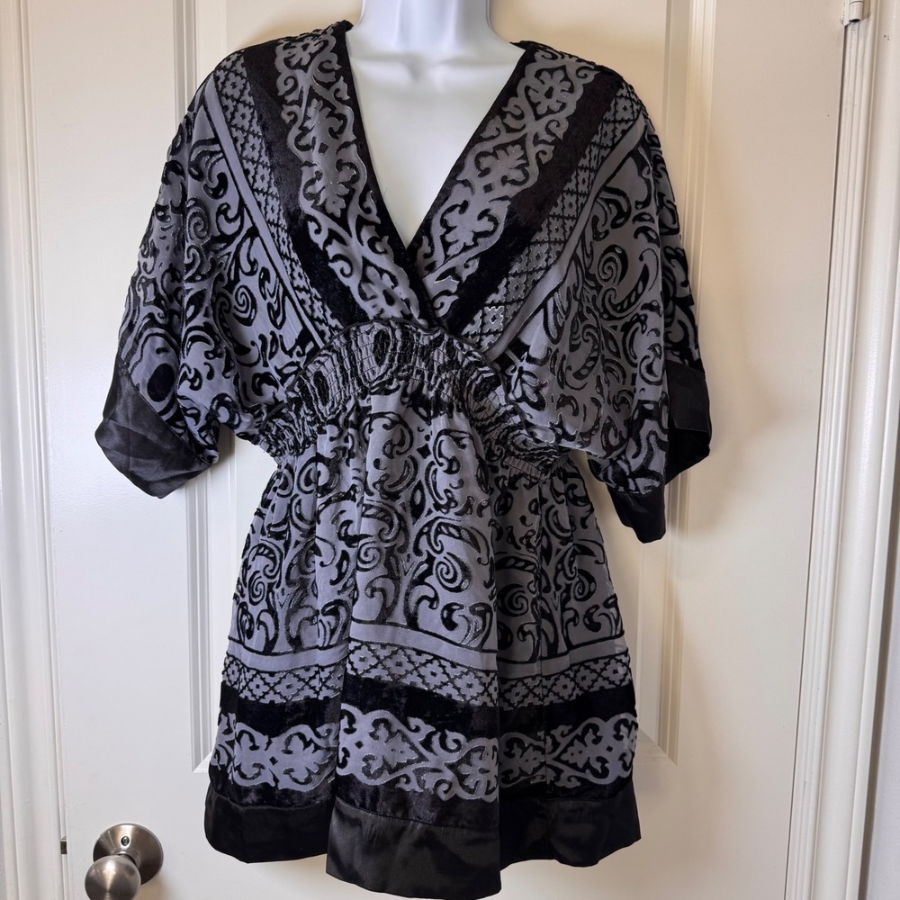Y2K Geneology Fashion DNA Black Large Burnout Velvet Damask Tunic Top